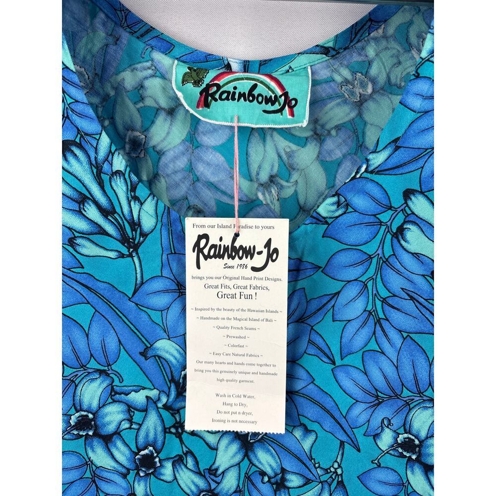 Women’s Rainbow Jo 1XL Blue Floral Short Sleeve Blouse - Picture 4 of 6